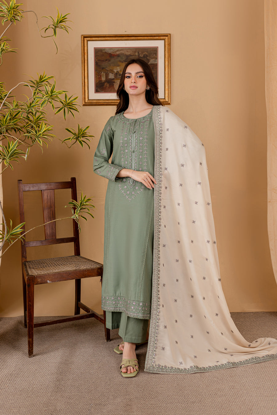 JAZMIN - 3PC LAWN EMBROIDERED SHIRT WITH LAWN EMBROIDERED DUPATTA AND LAWN TROUSER-W.J-1629