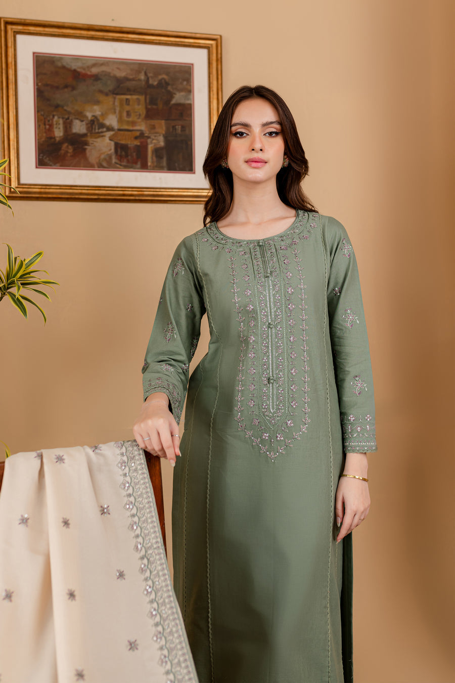 JAZMIN - 3PC LAWN EMBROIDERED SHIRT WITH LAWN EMBROIDERED DUPATTA AND LAWN TROUSER-W.J-1629