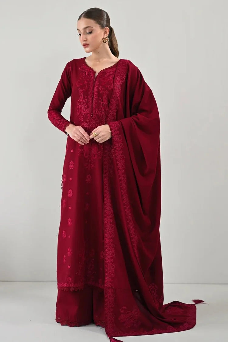 ZAIB-3PC DHANAK EMBROIDERED SHIRT WITH DHANAK EMBROIDERED SHAWL AND TROUSER-W.J-5271