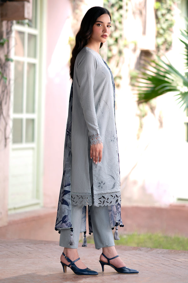 JAZMIN-3PC LAWN EMBROIDRED SHIRT WITH MONARK PRINT DUPATTA AND TROUSER-W.J-1536