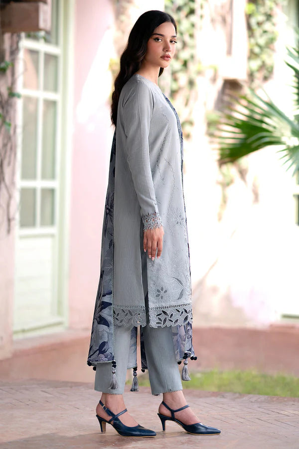 JAZMIN-3PC DHANAK EMBROIDRED SHIRT WITH WOOL PRINT SHAWL AND TROUSER-W.J-1038