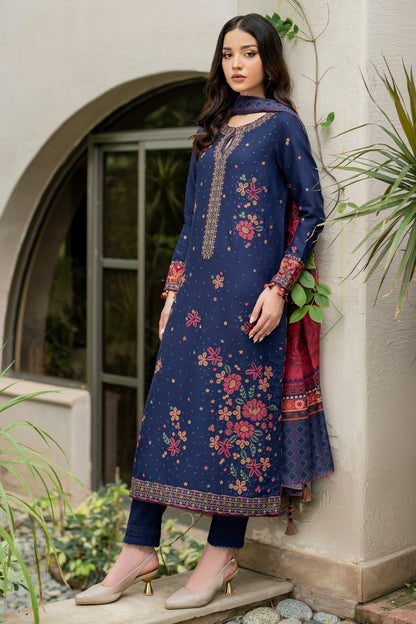 JAZMIN-3PC LAWN EMBROIDRED SHIRT WITH MONARK PRINT DUPATTA AND TROUSER-W.J-1514