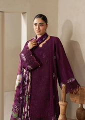 ELAF-3PC DHANAK EMBROIDERED SHIRT WITH COUTRAI PRINTED SHAWL AND TROUSER-W.J-5253