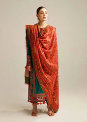 HUSSAIN REHAR-3PC DHANAK EMBROIDERED SHIRT WITH COURTRAI PRINTED SHAWL AND TROUSER-W.J-4343