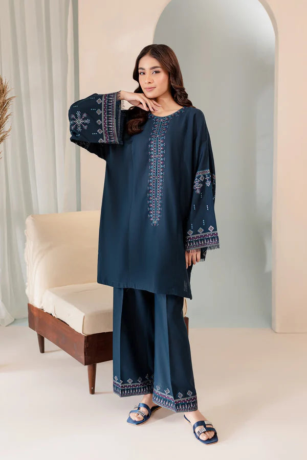 JAZMIN-2PC DHANAK EMBROIDRED SHIRT WITH AND TROUSER-W.J-1072