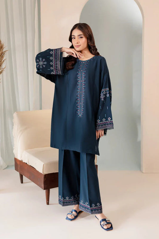 JAMIZ-2PC DHANAK EMBROIDRED SHIRT WITH AND TROUSER-W.J-1072