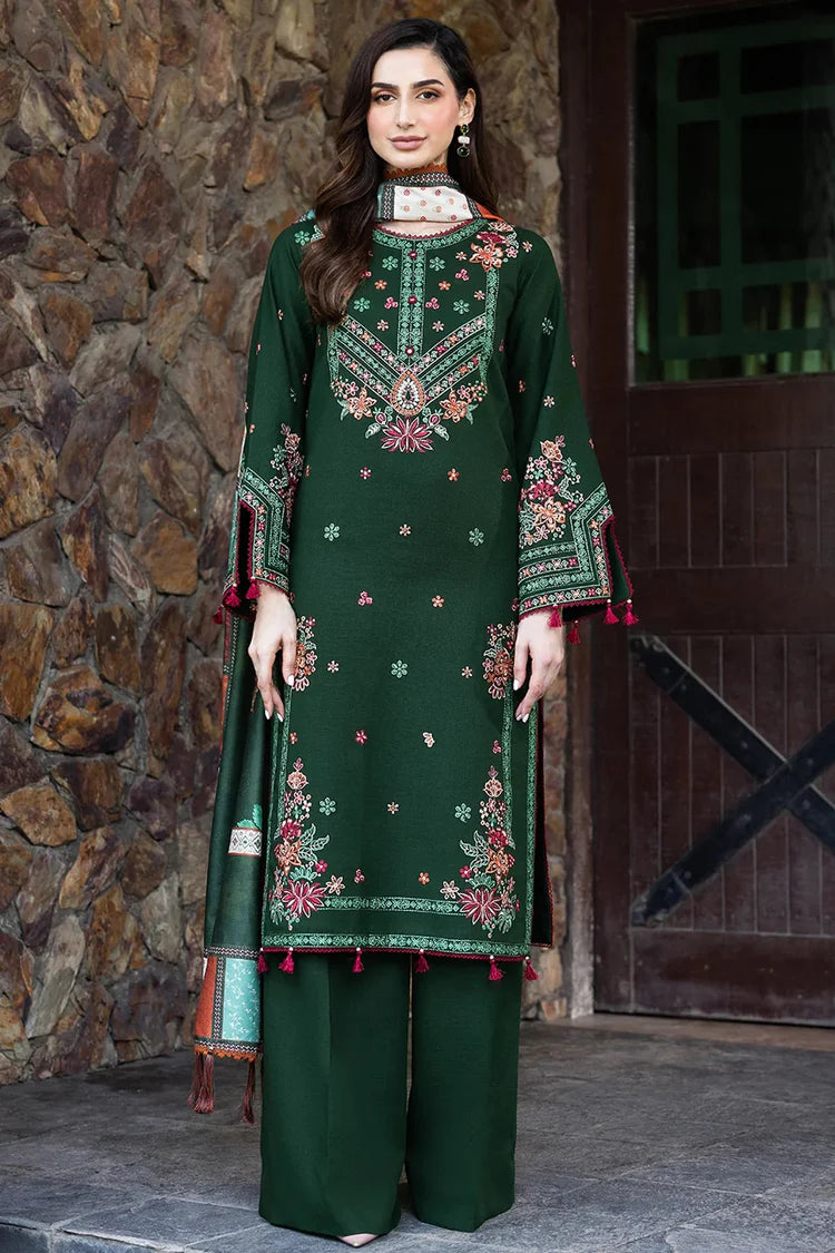 SAPPHIRE-3PC KHADDAR EMBROIDERED SHIRT WITH COURTRAI PRINTED SHAWL AND TROUSER-W.J-4419