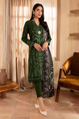 NUREH-3PC DHANAK EMBROIDERED SHIRT WITH WOOL PRINTED SHAWL & TROUSER-W.J-2040