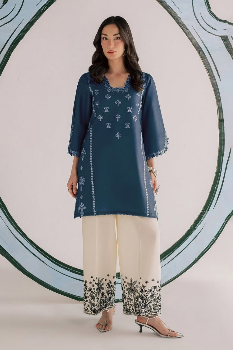 URGE-2PIECE DHANAK EMBROIDERED SHIRT WITH DHANAK EMB TROUSER-WJ-15094