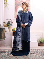 MAHNUR-3PC CHIKENKARI LAWN EMBROIDERED WITH DAIMOND PRINT DUPATTA- W.J-4026