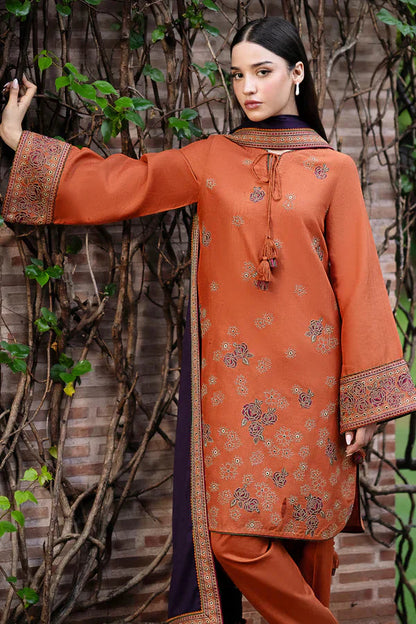 JAZMIN- 3PC DHANAK EMBROIDERED SHIRT WITH WOOL PRINT SHAWL AND TROUSER-W.J-1037