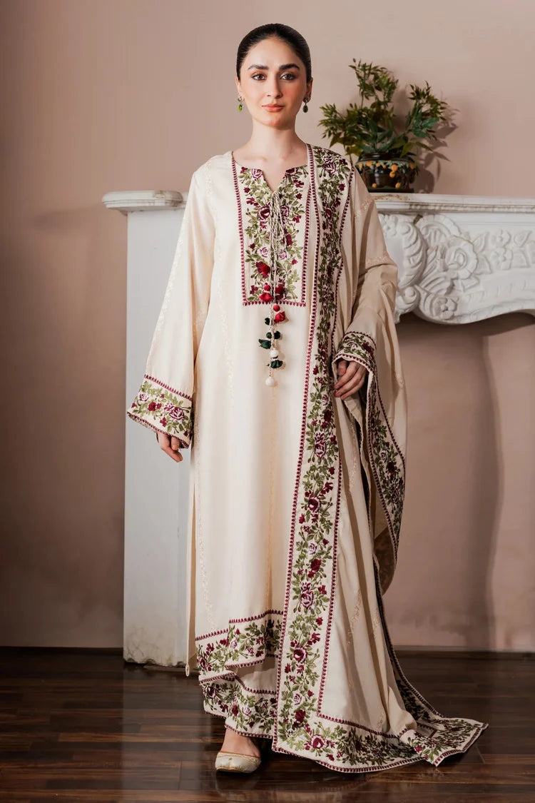 ZAIB-3PC KARANDI EMBROIDERED SHIRT WITH KARANDI EMB SHAWL AND EMB TROUSER-W.J-5213