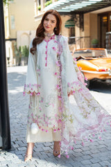 JADE-3PC LAWN CHIKEANKARI EMBROIDERED SHIRT WITH CHIFOON PRINTED DUPATTA AND TROUSER-W.J-4764