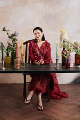 MARYAM HUSSAIN-3PC DHANAK EMBROIDERED SHIRT WITH DHANAK EMB SHAWL AND TROUSER-W.J-5168