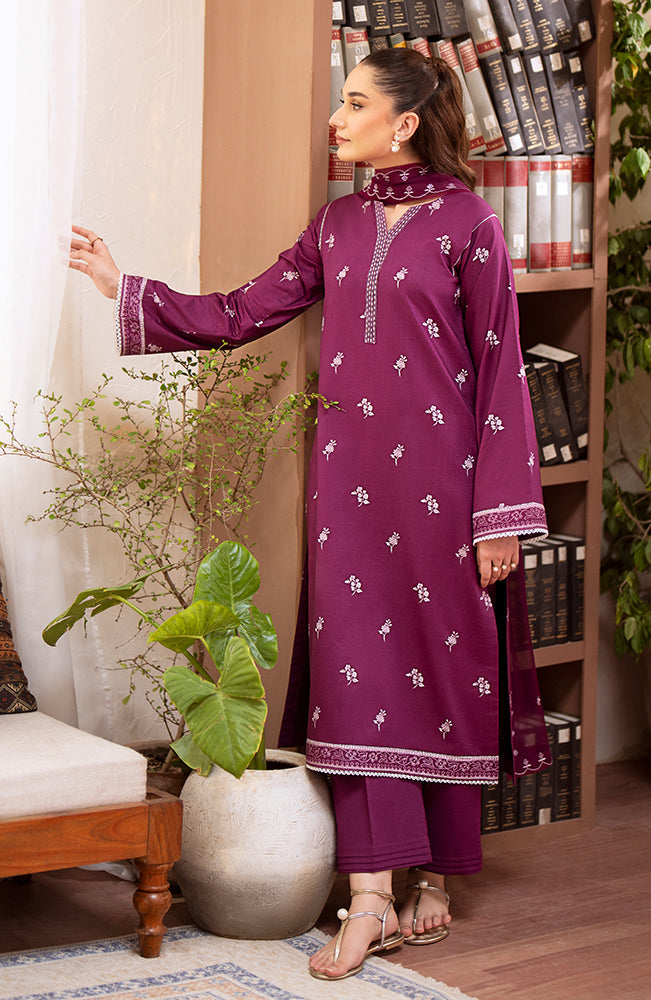 SERAN-3PC DHANAK EMBROIDRED SHIRT WITH DHANAK EMBROIDRED SHAWL AND TROUSER-W.J-1110
