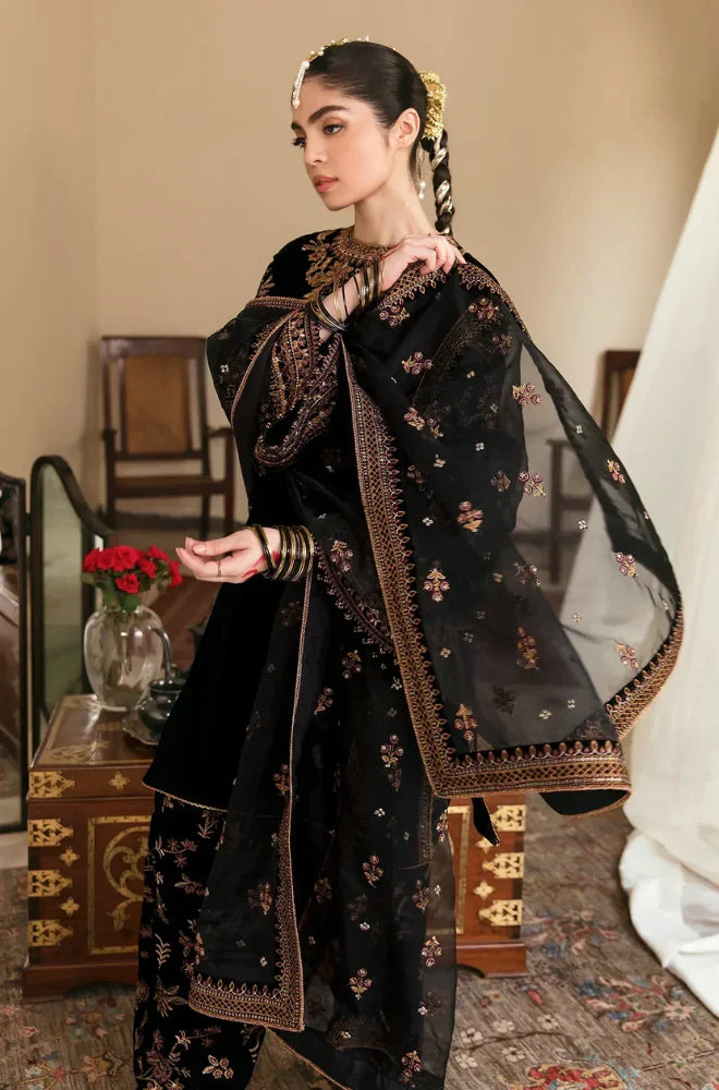 ASIM JOFA-VELVET 3PC- EMBROIDERED WORK SHIRT WITH ORGANZA HEAVY EMBROIDERED DUPATTA-W.J-1100