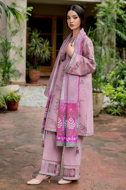 JAZMIN-3PC DHANAK EMBROIDRED SHIRT WITH WOOL PRINT SHAWL AND TROUSER-W.J-1040