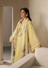 ELAF-3PC DHANAK EMBROIDERED SHIRT WITH COUTRAI PRINTED SHAWL AND TROUSER-W.J-5221