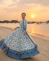 FAIZA SAQLAIN- 3PC DHANAK EMBROIDERED FROCK WITH KHADDI NET EMBROIDERED DUPATTA AND TROUSER-W.J-5069