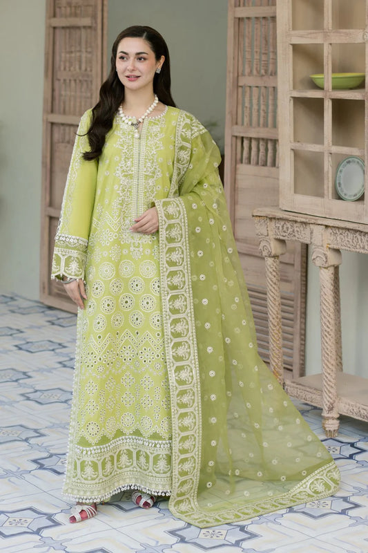 MARYAM & MARIA-3PC LAWN EMBROIDERED SHIRT WITH ORGANZA EMBROIDERED DUPATTA & TROUSER-W.J-1724