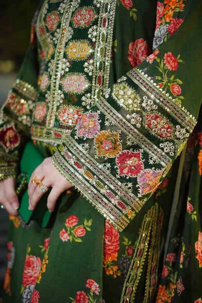 BAROQUE-3PC SHAMOZE SILK PRINTED EMBROIDERED SHIRT WITH SOFT SILK PRINTED EMB DUPATTA & PRINTED TROUSER-W.J-2057