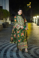 BAROQUE-3PC SHAMOZE SILK PRINTED EMBROIDERED SHIRT WITH SOFT SILK PRINTED EMB DUPATTA & PRINTED TROUSER W.J-9006