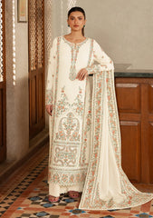 AFROZEH-3PC DHANAK EMBROIDERED SHIRT WITH DHANAK EMB SHAWL AND TROUSER-W.J-5208