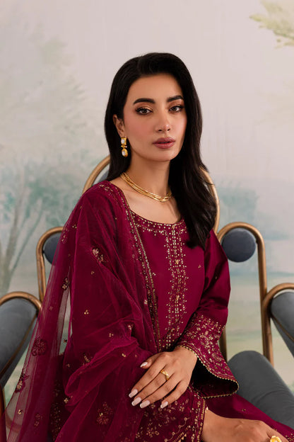 JAZMIN-3PC DHANAK EMBROIDERED SHIRT WITH ORGANZA EMBROIDERED DUPATTA AND TROUSER -WJ-1930