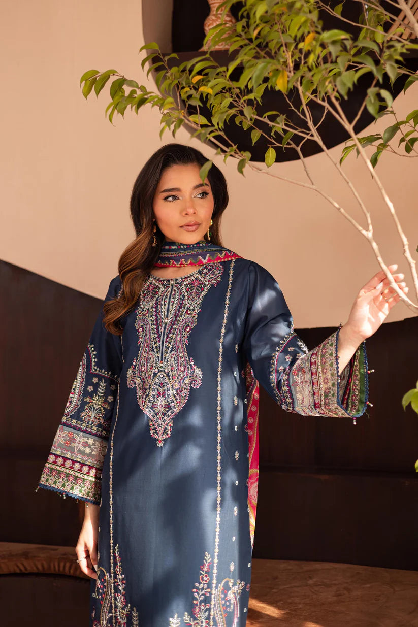 BATIK-3PC DHANAK SEQUENCE EMBROIDERED SHIRT WITH COUTRAI PRINTED SHAWL & DHANAK EMB TOUSER-W.J-1832
