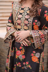 BAROQUE-3PC SHAMOZE SILK PRINTED EMBROIDERED SHIRT WITH SOFT SILK PRINTED EMB DUPATTA & PRINTED TROUSER W.J-9005