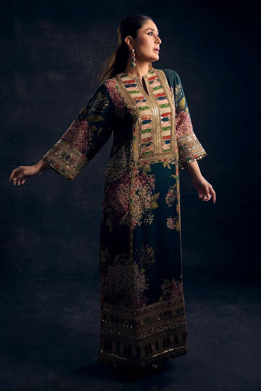 MARIA.B-2PC SHAMOZE SILK PRINTED EMBROIDERED SHIRT & PRINTED EMB SLEEVES-W.J-2027