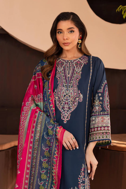 BATIK-3PC DHANAK SEQUENCE EMBROIDERED SHIRT WITH COUTRAI PRINTED SHAWL & DHANAK EMB TOUSER-W.J-1832