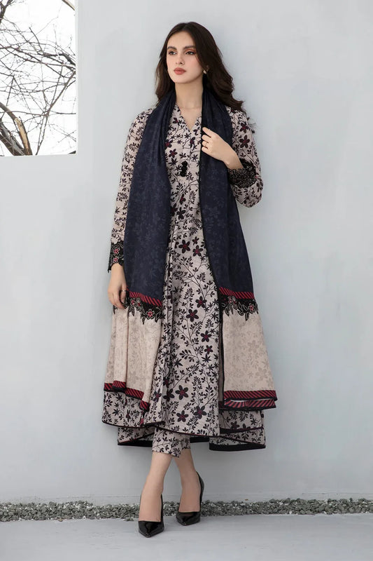 BAROUQE-3PC KHADDAR PRINTED SHIRT WITH KHADDAR PRINT DUPATTA AND PRINT TROUSER-W.J-1913