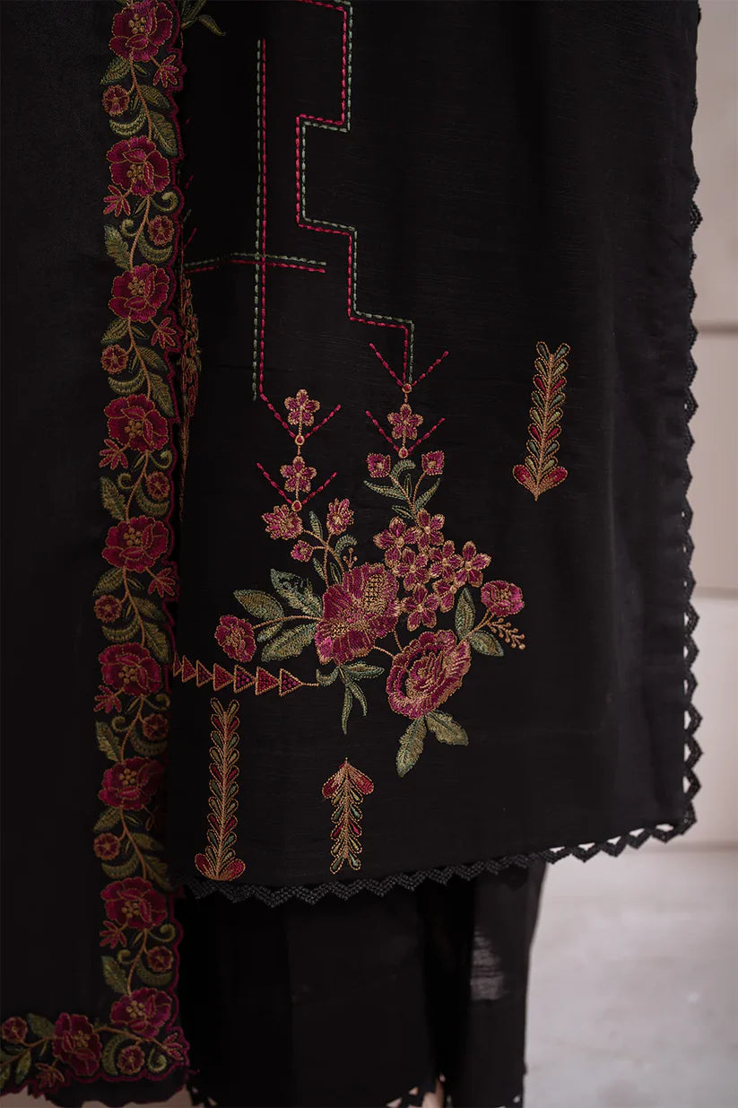 IZNIK-3PC DHANAK EMBROIDERED SHIRT WITH DHANAK EMBROIDERED SHAWL & TROUSER-W.J-1320