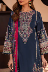 BATIK-3PC DHANAK SEQUINS EMBROIDERED SHIRT WITH WOOL PRINTED SHAWL & DHANAK EMB TOUSER-W.J-4179