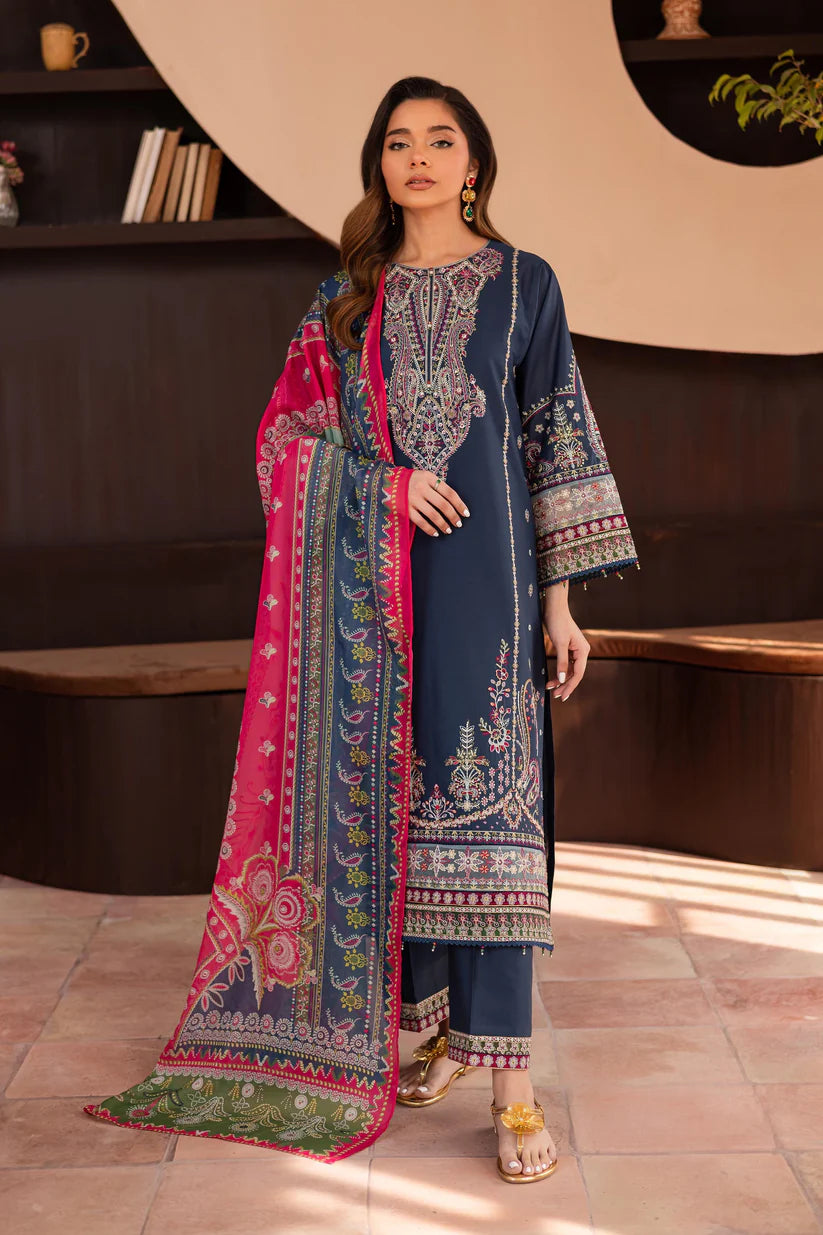 BATIK-3PC DHANAK SEQUENCE EMBROIDERED SHIRT WITH COUTRAI PRINTED SHAWL & DHANAK EMB TOUSER-W.J-1832