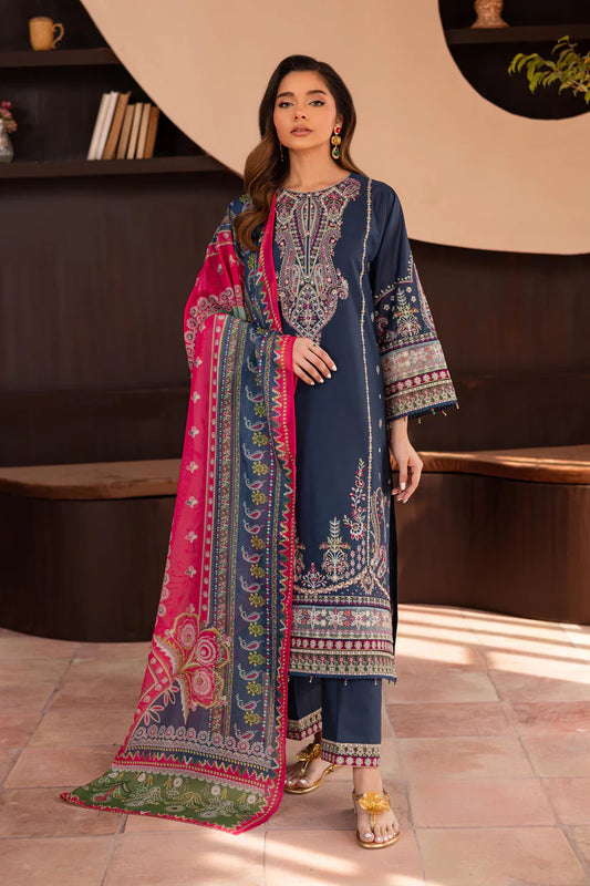 BATIK-3PC DHANAK SEQUENCE EMBROIDERED SHIRT WITH COUTRAI PRINTED SHAWL & DHANAK EMB TOUSER-W.J-1832