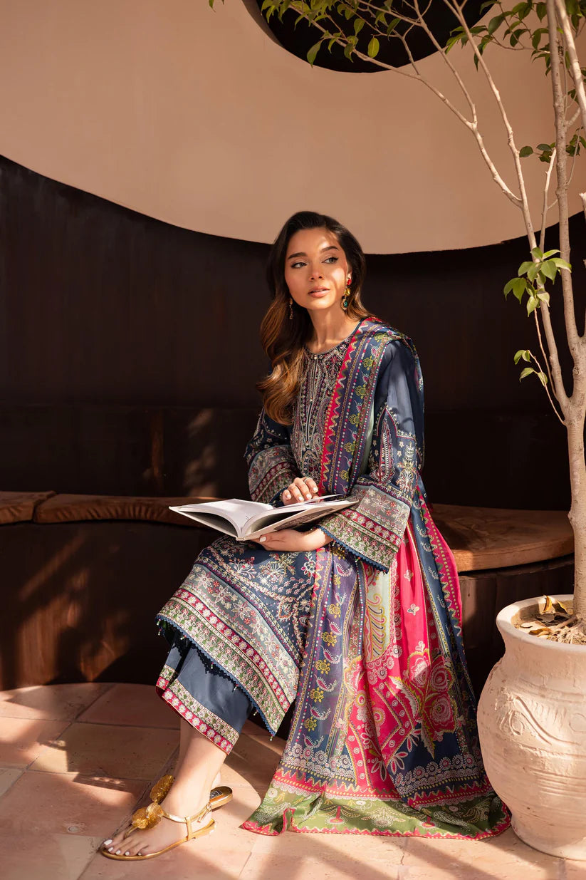 BATIK-3PC DHANAK SEQUENCE EMBROIDERED SHIRT WITH COUTRAI PRINTED SHAWL & DHANAK EMB TOUSER-W.J-1832