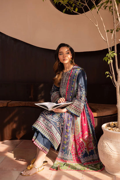 BATIK-3PC DHANAK SEQUENCE EMBROIDERED SHIRT WITH COUTRAI PRINTED SHAWL & DHANAK EMB TOUSER-W.J-1832