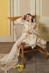MARYAM HUSSAIN-3PC DHANAK HEAVY EMBROIDERED SHIRT WITH KHADDI NET EMB DUPATTA AND TROUSER-W.J-4903