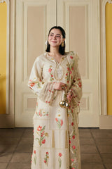 MARYAM HUSSAIN-3PC DHANAK HEAVY EMBROIDERED SHIRT WITH KHADDI NET EMB DUPATTA AND TROUSER-W.J-4903