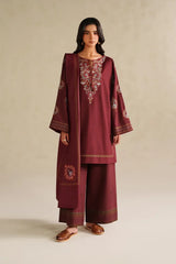 IZNIK-3PC DHANAK EMBROIDERED SHIRT WITH DHANAK EMBROIDERED SHAWL AND EMB TROUSER -W.J-5164