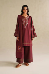 IZNIK-3PC DHANAK EMBROIDERED SHIRT WITH DHANAK EMBROIDERED SHAWL AND EMB TROUSER -W.J-5164
