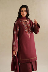 IZNIK-3PC DHANAK EMBROIDERED SHIRT WITH DHANAK EMBROIDERED SHAWL AND EMB TROUSER -W.J-5164