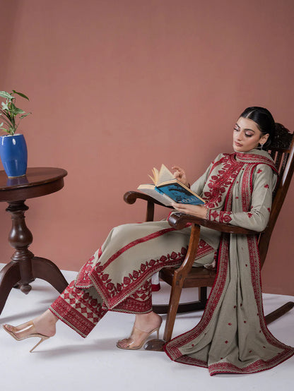 Asim Jofa-Lawn 3pc Embroidered Shirt With Bamber Chiffon Dupatta & Trouser-W.J-1448