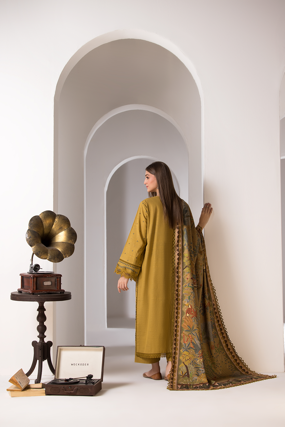 SOBIA NAZIR- 3PC LAWN EMBROIDERED SHIRT WITH MONARK PRINT DUPATTA AND TROUSER-W.J-1506