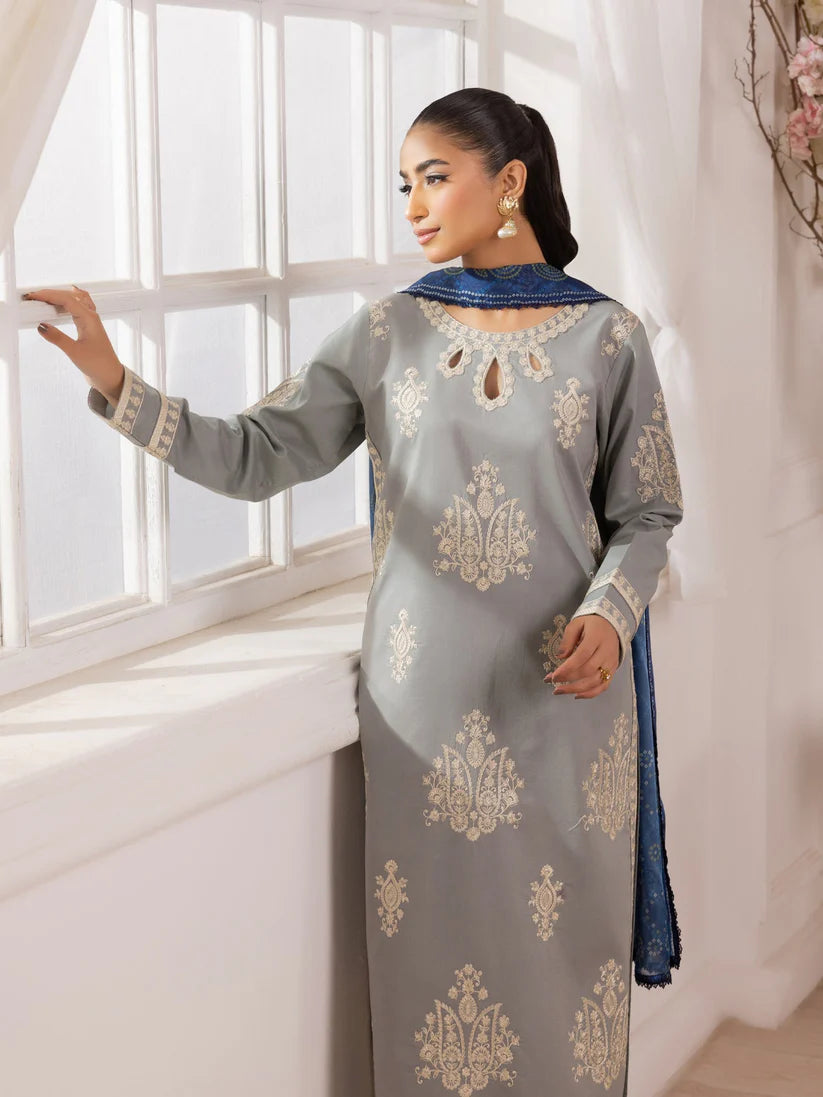 MOHAGNI-3PC LAWN EMBROIDERED SHIRT WITH MONARK PRINTED DUPATTA AND TROUSER-W.J-1715