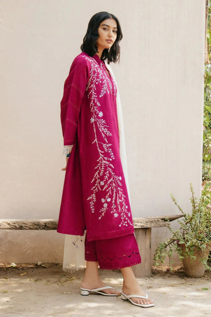 ZARASHAHJAHAN-3PC DHANAK EMBROIDERED SHIRT WITH COTTON NET EMBROIDERED DUPATTA AND TROUSER-W.J-1909