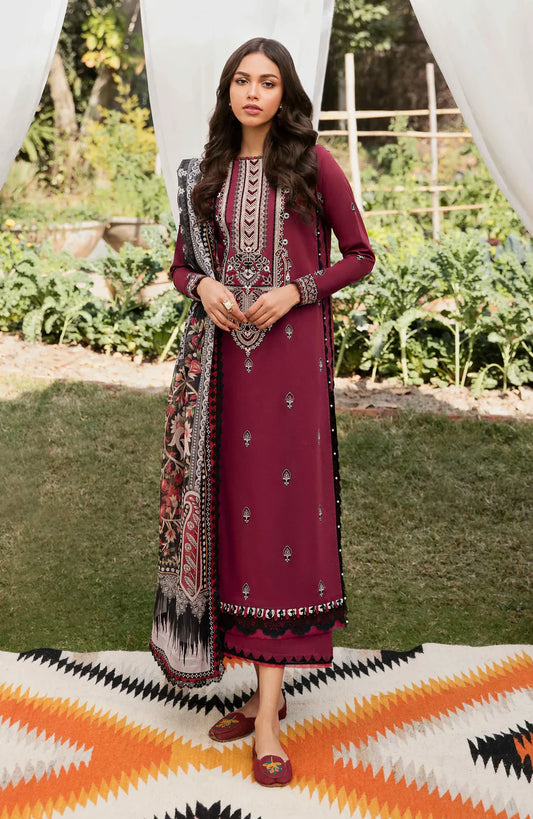 BATIK -3PC DHANAK EMBROIDERED SHIRT WITH COUTRAI WOOL PRINTED SHAWL & TROUSER-W.J-1807