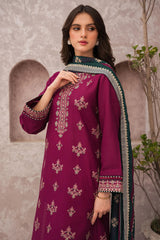JAZMIN-3PC DHANAK EMBROIDERED SHIRT WITH WOOL PRINTED SHAWL AND TROUSER-W.J-5005